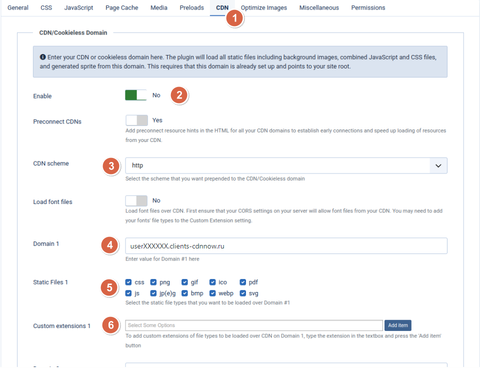 CDN settings in JCH Optimize plugin
