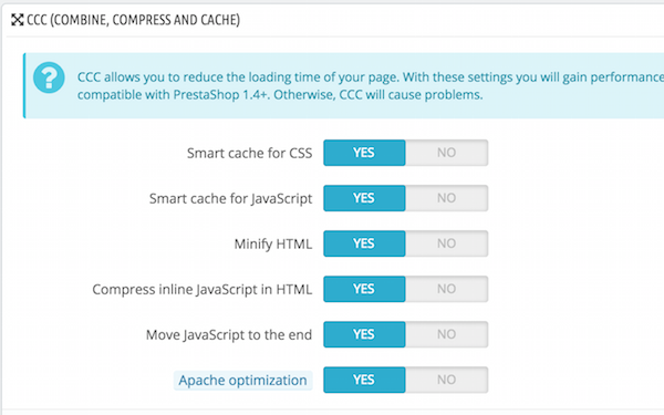 COMBINE, COMPRESS AND CACHE in Prestashop